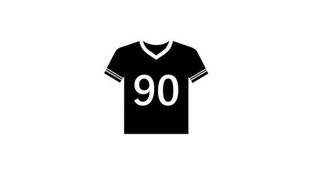 Black Color 90 Number Jersey  . Cricket and football uniform animation icon  White background