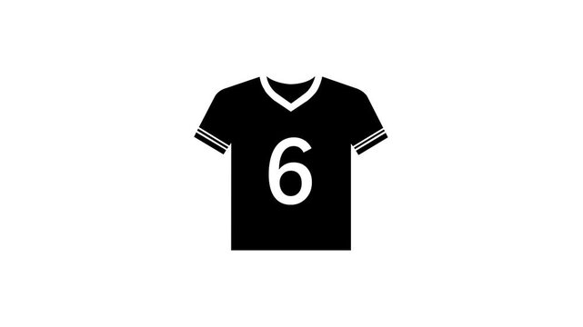 Black Color 6 Number Jersey  . Cricket and football uniform animation icon  White background