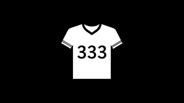 White Color 333  Number Jersey  . Cricket and football uniform animation icon black background