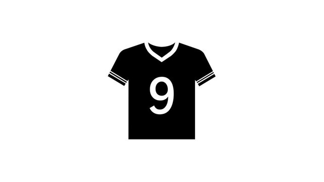 Black Color 9 Number Jersey  . Cricket and football uniform animation icon White background