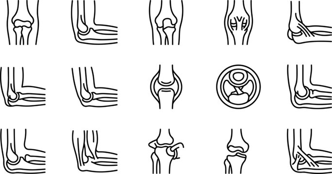 Set of human joint and bone anatomy line icons.