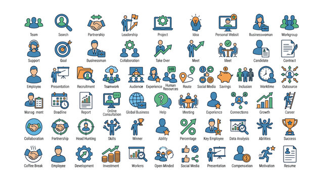 Collection of business and teamwork related icons and symbols for presentations and infographics  office concepts