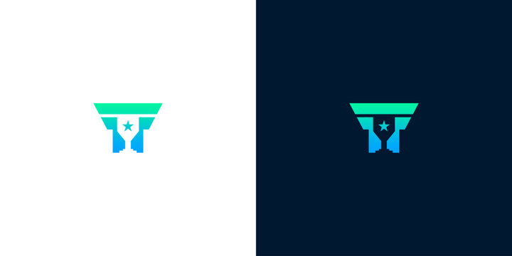 Sleek and modern abstract logo design featuring a stylized letter 'T' integrated with a funnel shape and a star, presented in a vibrant gradient palette for a contemporary brand identity