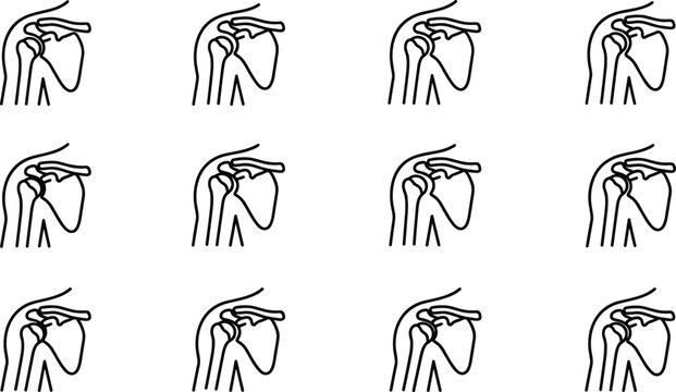 Anatomical illustration of the human shoulder joint line art pattern.