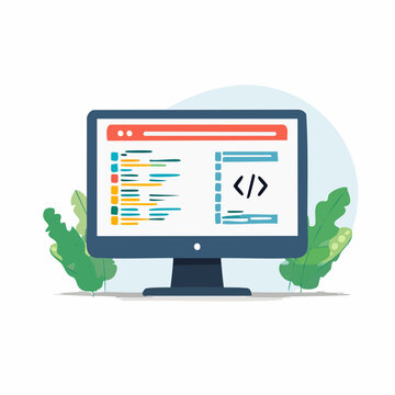 Computer Screen Displaying Code and Programming Symbols
