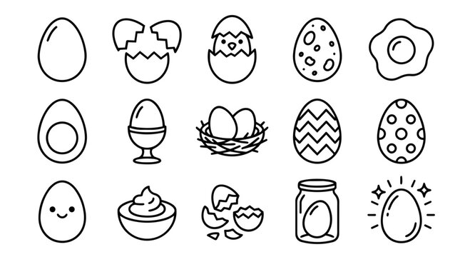 Various eggs and egg dishes outline set