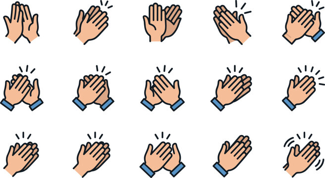Set of clapping hands icons representing applause and success.
