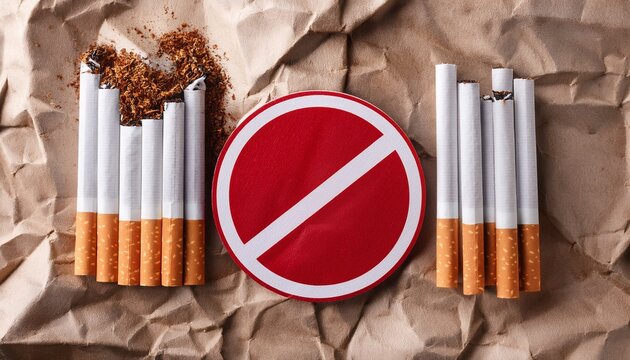 world no tobacco day awareness campaign with cigarettes and stop sign on crumpled paper background