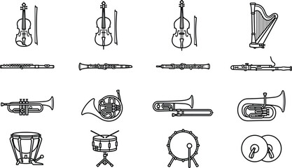 Set of musical instrument line art icons. © Wahid