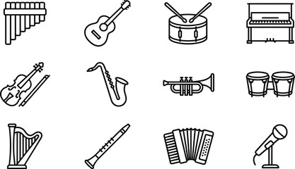 Set of musical instruments outline icons collection. © Wahid