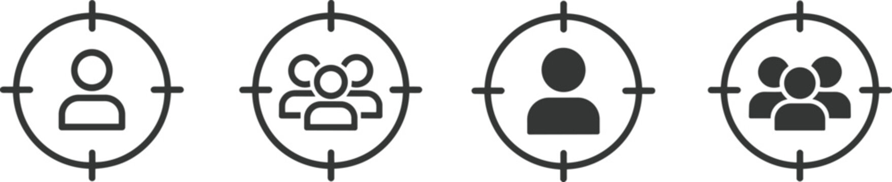 Target audience icons set single person group couple and multiple individuals