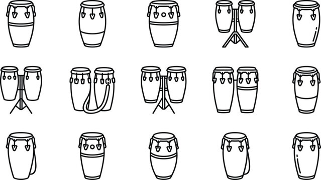 Set of hand drawn conga drum icons in doodle style.