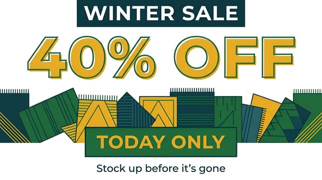 Colorful winter sale advertisement with forty percent discount.
