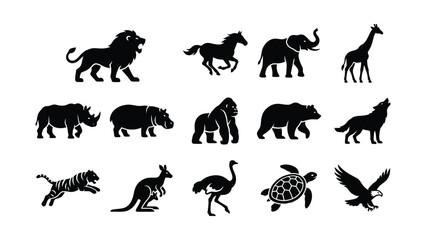 Set of wild animal silhouettes isolated on white background. © Alvina