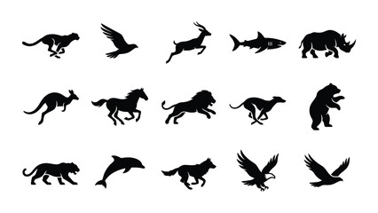 Set of black silhouettes of wild and domestic animals. © Alvina