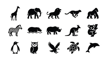 Collection of black animal silhouettes icon set. © Alvina