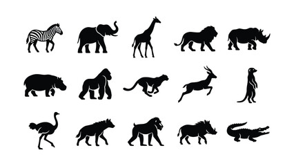 Set of African wildlife animal silhouettes collection. © Alvina