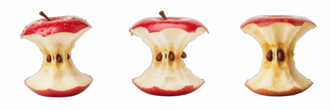 Organic Eaten Red Apple Core Fruit Waste Leftover Object Healthy Diet Food Garbage Snack Decomposition Recycling and Environment Compost Material Isolated Background