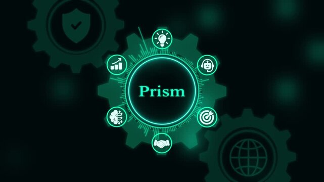 Digital prism business strategy infographic animation with rotating gears and corporate for technology and management presentations