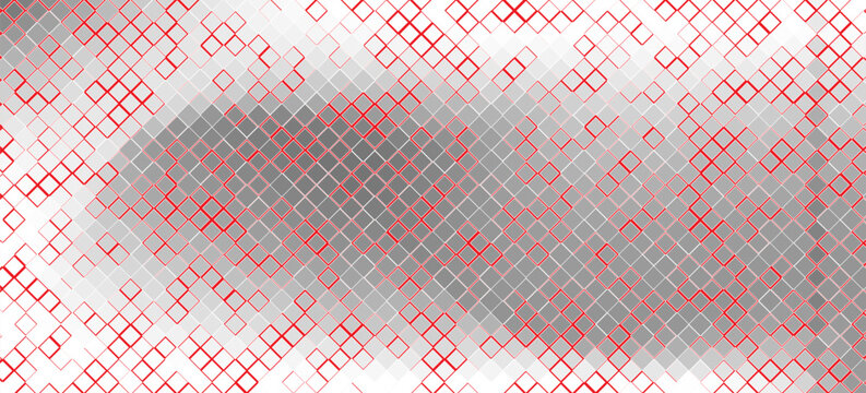 Abstract lattice of red square frames over soft gray blocks, geometric vector background with dynamic arrangement.