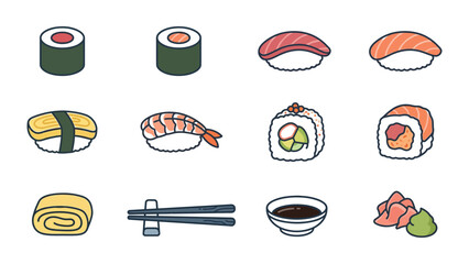 Set of hand drawn sushi and japanese food elements collection. © zoro0