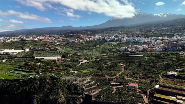 Aerial view of San Juan de la Rambla and Mount Teide, Tenerife