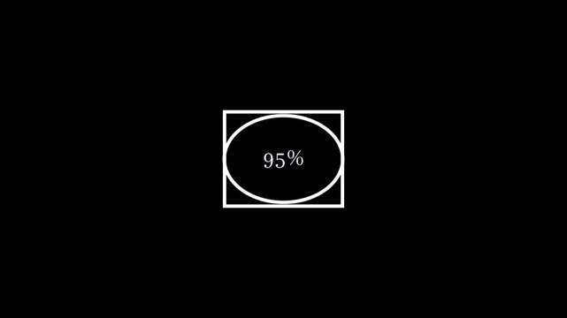95% Percent Loading Progress Indicator Animation with Geometric Circle and Square Frame on Black Background