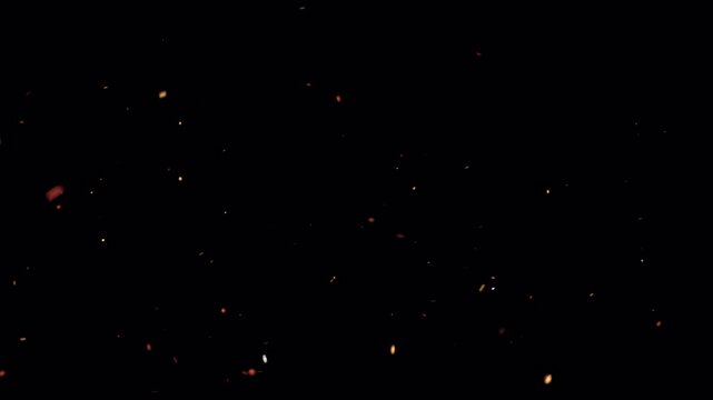 Floating Fire Embers on Black Background with Glowing Ash Particles, Burning Spark Atmosphere and Cinematic VFX Animation Loop