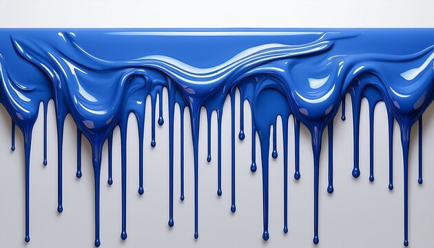 blue dripping paint top border of glossy blue liquid dripping down isolated for creative art designs and backgrounds wet sticky fluid drop texture