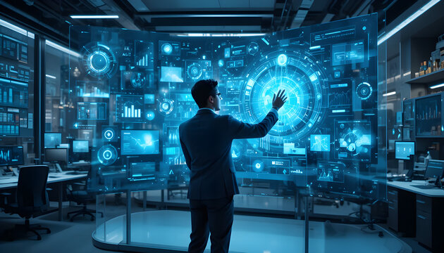 Business Professional Using Augmented Reality Technology Interface