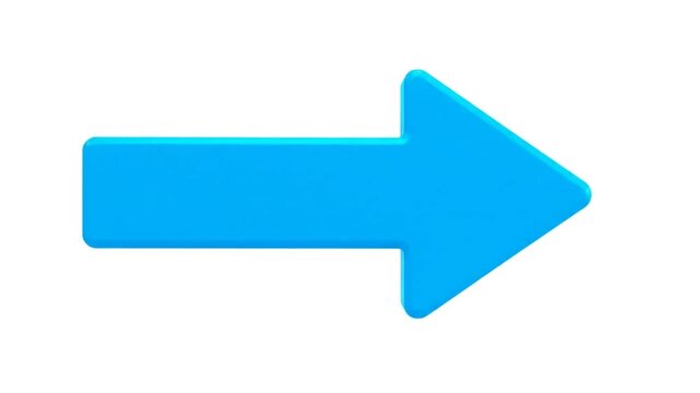 Bright blue arrow pointing right, animation transition element for modern digital presentations, isolated on white background