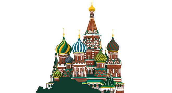 Colorful illustration of Saint Basils Cathedral Moscow architecture.