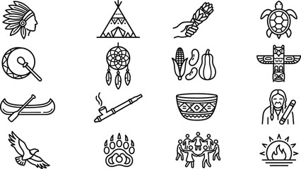 Native American Icons: Culture Symbols, Tribal Art, Indigenous Heritage Collection © nami8