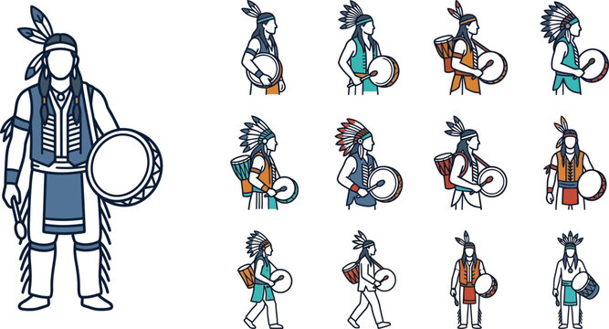 Native American Dancers with Drums, Tribal Figures Collection