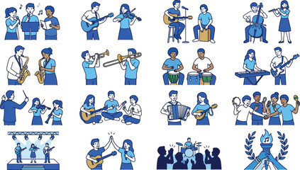 Diverse Musical Ensembles and Soloists Playing Various Instruments - Pixel Art Collection © Inova