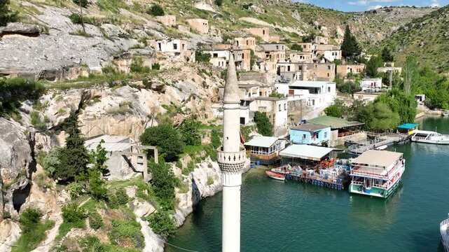 Halfeti Savasan Village Aerial View, May, 11, 2023, Sanliurfa, Halfeti, Turkey