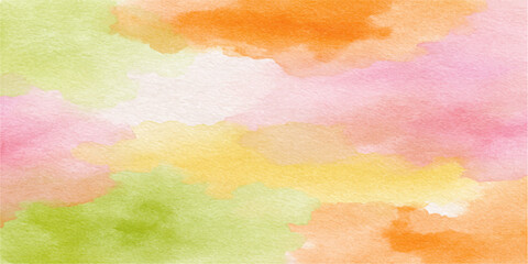 Obraz premium A soft watercolor background blending pastel shades of pink, orange, yellow, and green, creating a dreamy and abstract texture, perfect for creative design elements.