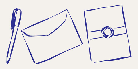 Elegant pen and envelope Simple hand drawn ink art vector for card decoration. © Proongnee