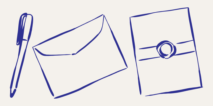Elegant pen and envelope Simple hand drawn ink art vector for card decoration.