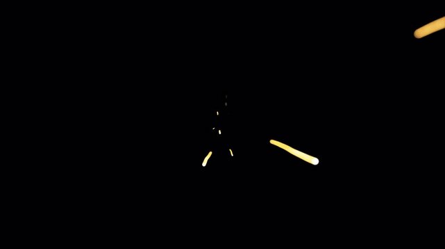 Meteor Impact Sparks on Black Background with Fiery Light Streaks, Burning Space Debris Effect and Cinematic VFX Animation Loop