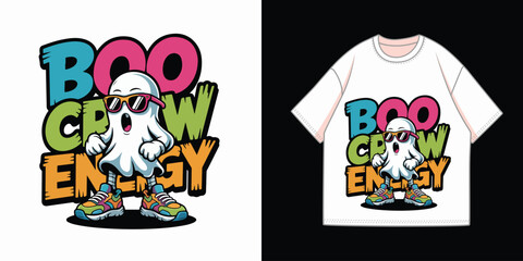 Obraz premium Boo Crew Energy Cute Ghost Halloween Streetwear T-Shirt Design