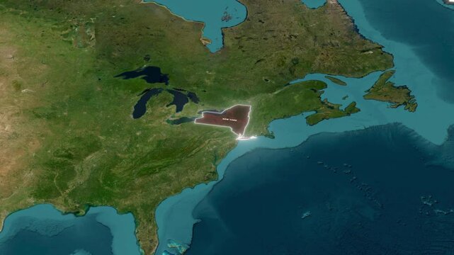 New York State Highlighted Red Aerial Satellite Map 3D Visualization.mov