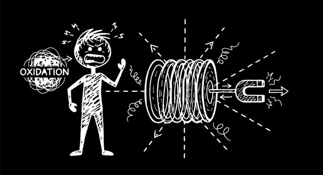 Cartoon Character Emitting Magnetic Energy Oxidation Concept Art.