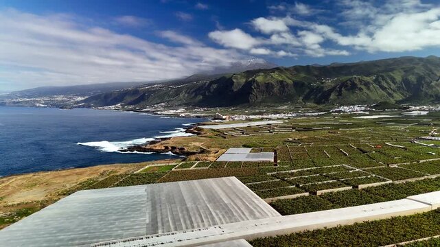Aerial view of farmland and mountains near Puertito de los Silos, Tenerife