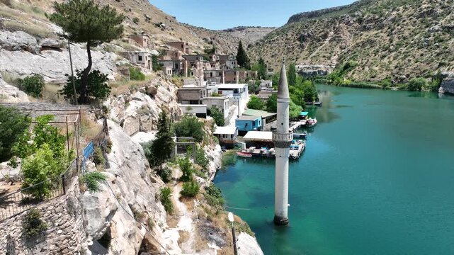 Halfeti Savasan Village Aerial View, May, 11, 2023, Sanliurfa, Halfeti, Turkey