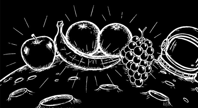 Hand Drawn Sketch of Various Fresh Fruits Exploding Outward.