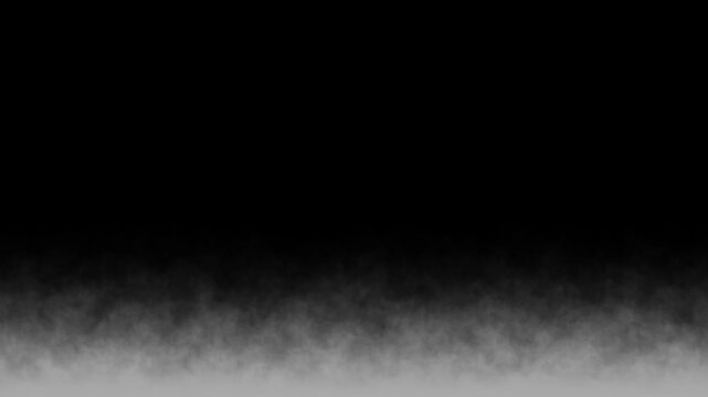 Realistic dry ice smoke clouds and heavy fog overlay on black background, soft cinematic wisps of white steam floating slowly for video compositing, perfect for screen or add blending mode, 4k video