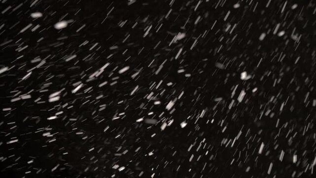 Witness the enchanting dance of snowflakes falling gracefully against a dark backdrop, creating a serene atmosphere of winter's magic in the night