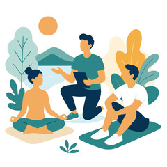Fototapeta premium Family Yoga Meditation With Children Outdoors.