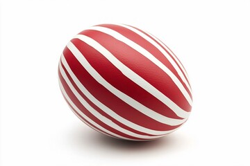 Obraz premium Red Easter egg with white stripes on white background. Generative Ai, AI generated